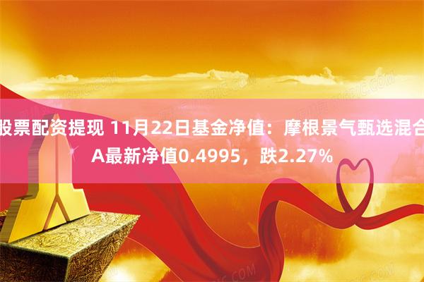 股票配资提现 11月22日基金净值：摩根景气甄选混合A最新净值0.4995，跌2.27%